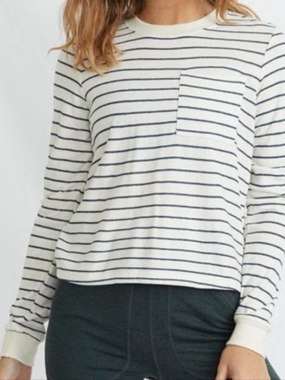 Marine Layer Striped Crewneck Long-Sleeve Sweater White with Navy Stripes Size M